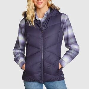NWT Eddie Bauer Dark Mulberry Puffer Vest with Hood